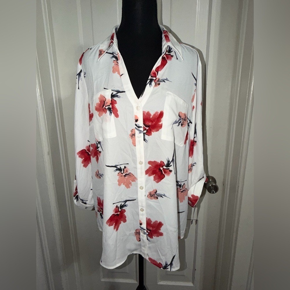 NWT women's by&by XL top, Floral Button-Up Blouse, shirt work home summer flower